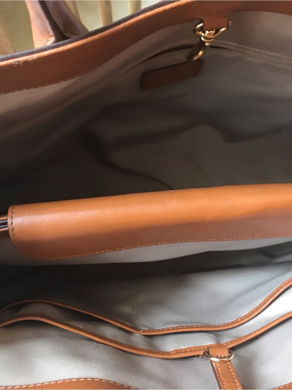Ralph Lauren Navy and White Striped Canvas Tote with Brown Leather Trim - Picture 4 of 4